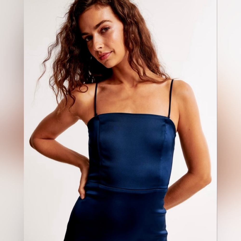 Abercrombie And Fitch Satin Maxi Dress In Navy Size S - Picture 2 of 13